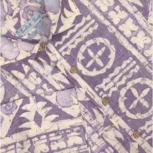 Batik Bay Shirt Mens Large Purple Hawaiian Reverse Print Short Sleeve Cotton